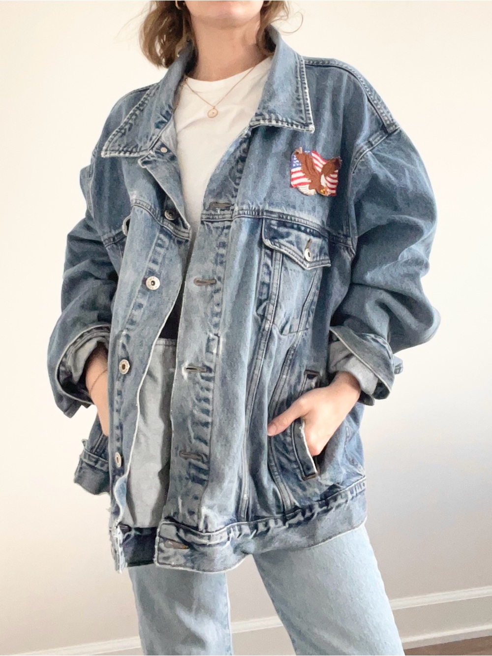 Vintage Wrangler Hero Distressed Blue Oversized Denim Jacket - Picture 2 of 9